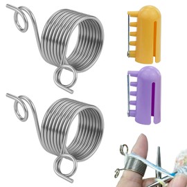 JRSHIRLEYLTD 2 Stück strickfingerhut,Garnführung Fingerhalter,häkeldrahtring,Edelstahl Spiralstrick Fingerhut Fingerring,häkelring,und 2 Stück Kunststoff Garnführun, für Strick Häkelzubehör