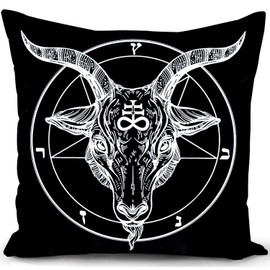KUNQIAN Gothic Cushion Cover Witchy Goat Grunge Room Decor Black Pillow Cover Gift for Women Men Gothic Home Decorations Throw Case Livingroom Beddingroom Couch Sofa 18"x18"(45x45cm)