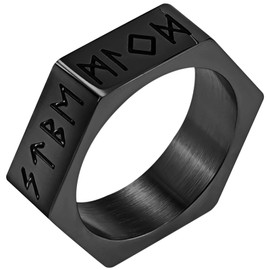 Flonge Viking Rune Geometric Ring: Nordic Hexagon Geometric Ring for Men Punk Stainless Steel Biker Ring Minimalist Jewellery Gift Size 13 Black