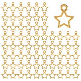 Alrhso 100PCS Gold Star Charms Mini Metal Hollow Star Beads Small Pentagram Dangle Pendants Bulk for DIY Jewelry Making Necklace Bracelet Earring Keychain Christmas Decoration