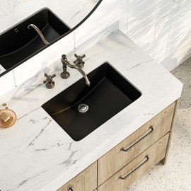 SmartSylva 21" Black Undermount Bathroom Sink, Rectangular Porcelain Ceramic Lavatory Vanity Undermount Sink, Matte Black