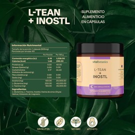 L-Teanina + Inositol. 60 capsulas de 500mg (2 Meses). VitalBotanics. Multivitaminico con L-Glutamina, Suplementos Alimenticios. Libre de Gluten y Aditivos. Apto Dieta Keto
