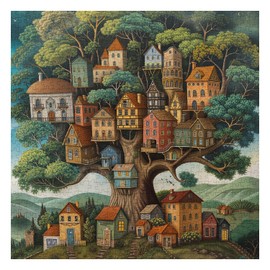 Tree House Puzzles for Adults 1000 Pieces, Vintage Art Plant Tree Jigsaw Puzzle, Fantasy Tree of Life Puzzle, Hard Challenging Nature Scenery as Home Decor
