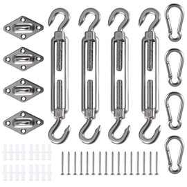 SBRRAIL Shade Sail Hardware Kit, M5 Sun Shade Turnbuckle Hook and Hook, 4PCS Heavy Duty Stainless Steel Turnbuckle for Garden Shade Sail,Cables Wire, Clothes Line Tensioners