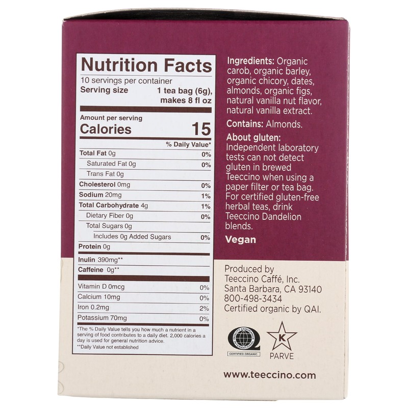 Teeccino Vanilla Nut Herbal Tea - Rich & Roasted Herbal