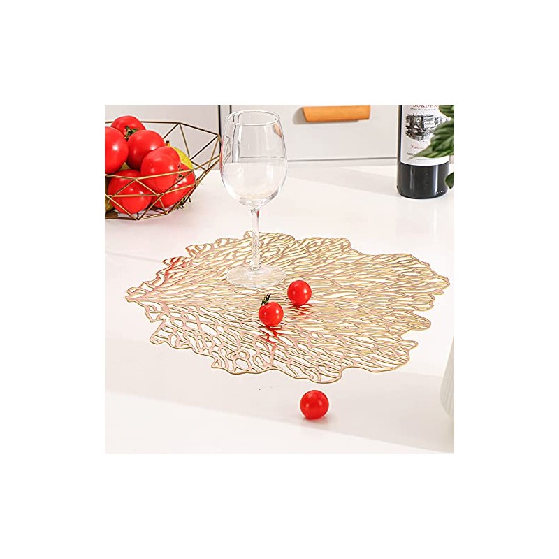 Hosoncovy 4 Pack Decorative Coral Leaf Placemats PVC Placemats Hollow