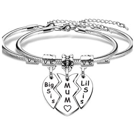 FACYONSDE Big Sister Mum Little Sister Bracelet for 3 Mum Daughter Gifts Mother Daughter Bracelet Jewellery for Women Girl Charm Matching Heart Bracelet Set