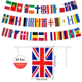 AhfuLife Eurovision Flag Bunting Party Decorations, 37 National Double Sides Fabric European Flag Bunting for Eurovision 2024 Song Contest Party Bar Club Garden and Street Decorations