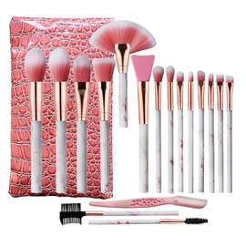 Marble Makeup Brushes Set, Audeful 17 Pcs Professional Make up Brush Tools kit Synthetic Kabuki Face Blush Lip Eyeshadow Eyeliner Foundation Powder Cosmetic Brushes Kit with Leather Bag