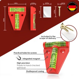 WEIDEBACH® 2x red sturdy spirit level small, spirit level magnetic, small level unbreakable, camping mini spirit level, spirit levels camper, pocket spirit level caravan, cross mini level