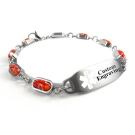 My Identity Doctor Free Engraving Medical Alert Bracelet - 5mm Steel & Glass - White - Wrist Size 5.5 Inch