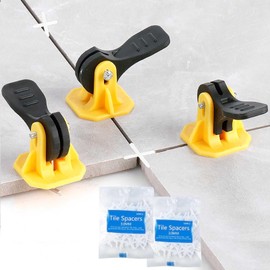 FACITE 50pcs Tile Leveling System Reusable+200pcs Cross Tile Spacers 1/8"+50pcs Replaceable Spare Steel T-Pin 1/16 Ceramic Tile Tools Plastic Shims Floor Installation Leveler Kit Adjustable Universal