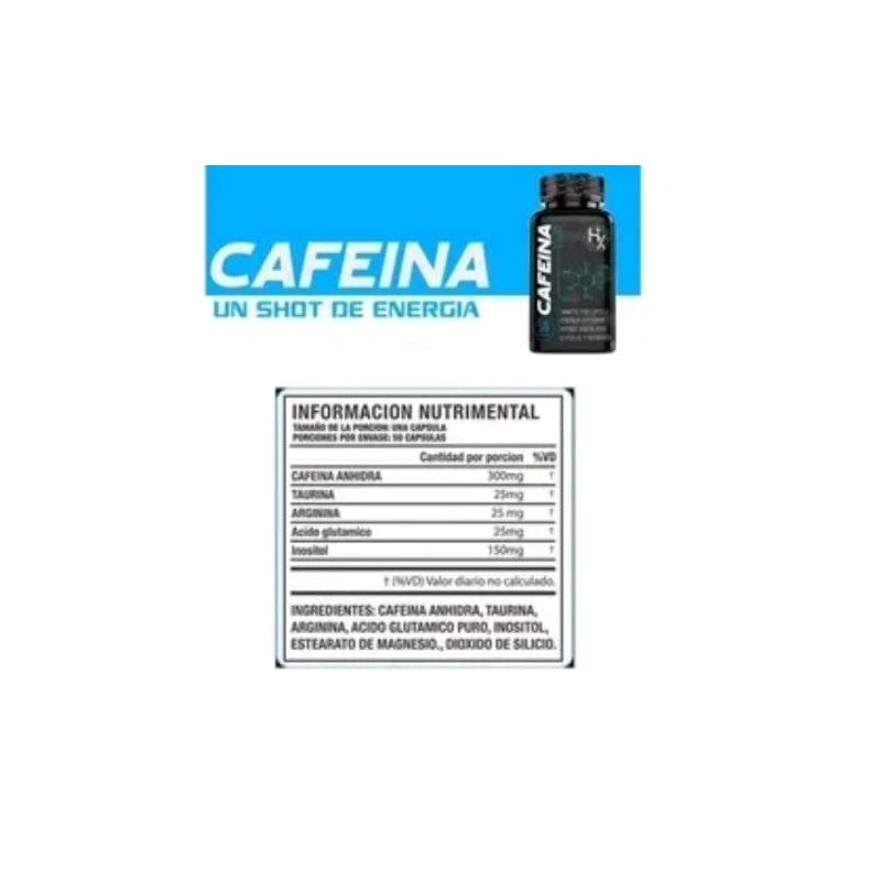 Holix LAB - Cafeína Anhidra - frasco con 50 capsulas.