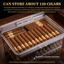 demcigar Cigar Humidor with 2 Humidifiers and Hygrometer, Desktop Handle Cigar Box, Airtight Cigar Humidor Case with Cedar Wood Chip That can Hold About 120 Cigars, Gifts for Men Father's Day