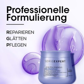 L'Oréal Professionnel Paris Series Expert Blondifier Mask Protective Hair Treatment for Blonde and Natural Blonde Hair Gives Shine Nourishing Hair Care with Açai Berries Intensive Treatment 250 ml