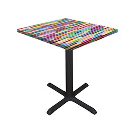 JUNTAIY Modern Pattern Elastic Edged Tablecloth, Rainbow Color Mixed Stripes Elastic Table Cover Square, Fits 36x36 inch Table, for Restaurants Picnic Patio Outdoor Party Decor, Multicolor