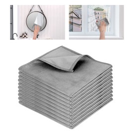 Lollanda 10 Pack Microfibre Cleaning Cloths, Glass Cloths Window Cleaning Cloths 30 x 30 cm Lint Free Scratch Free, Polishing Cloth for Glass Windows Screens Mirrors (Grey)
