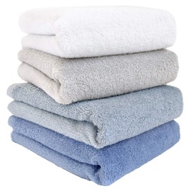 Hiorie Big Face Towel, Made in Japan, Approx. 15.7 x 39.4 inches (40 x 100 cm), Hotel Style Towel, Set of 4, 4 Assorted Colors, 02 Color Option, Instant Absorption