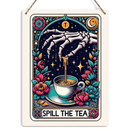 Funny Tarot Card Wall Art Decor Rustic Hanging Sign, Sarcastic Skeleton Tea Lovers Farmhouse Wall Hanging Sign, Witch Stuff Witchcraft Supplies, Decorative Wooden Sign for Home Office Coffee Bar