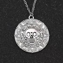 PIDAK Pirate medallion with skull - Caribbean - colour silver - diameter 3.5 cm chain 55 cm made of metal, XL, metal, no gemstone, Metal, No Gemstone