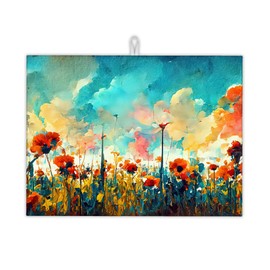 UIUPRO Colorful Flowers Dish Drying Rack Mat for Kitchen Counter,Watercolor Dish Drying Pad Absorbent Reversible Microfiber Protector for Coffee Bar Sink Countertops 18x24 Inch