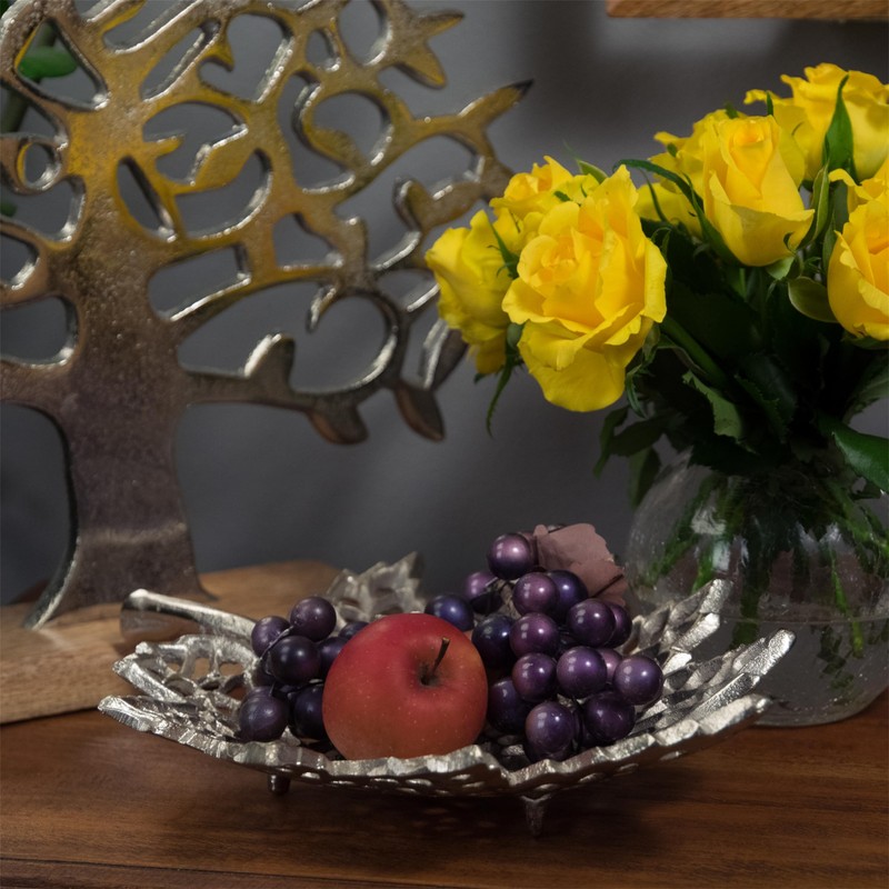 Decorative Leaf Bowl, Metal, Silver, 2 Sizes, Bowl in Leaf