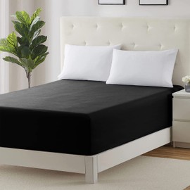 Moonlight Bedding Fitted Sheet 40 Cm Extra Deep Pocket Bed Sheets 16 inch Ultra Soft Bottom Sheet Brushed Microfiber Breathable Shrinkage and Fade Resistant (Black, Single)