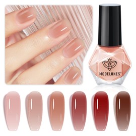 modelones Modelones Jelly Nail Polish of 6 Colors Sheer Nude Mini Nail Polish Set Natural Jelly Red Pink Brown Colors Quick Dry Nail Polish Kit for DIY Valentine's Day Nail Art Salon Home Gift for Women Girl