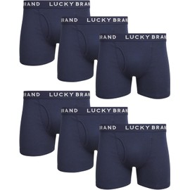Lucky Brand Men's Boxer Briefs - 6 Pack Breathable Cotton Comfort Boxers with Functional Fly for Men (Sizes: S-XXL), Size Large, Solid Navy/Blue