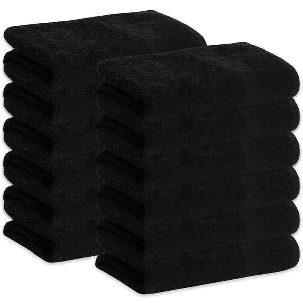 GREEN LIFESTYLE Black Bleach Proof Towels Bulk Sets 100% Cotton 16' X 25' Premium Spa Quality, Super Soft and Absorbent for Gym, Pool, Spa, Salon and Home 12 Pack