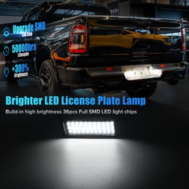 LUDARM 2Pcs 6000K White LED License Plate Light Compatible with RAM 1500 2019 2020 2021 2022 2023 2024 2025 2026 Rear Bumper Tag Lamp Smoke Lens (NOT Compatible with Classic Models)