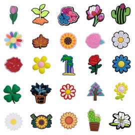 25PCS Garden Themed Shoe Ornaments, Floral Leaf Shoe Decorations, Flower Shoe Buckles, Gardening Themed Shoe Flowers, PVC Shoe Ornaments for Boys and Girls