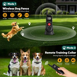Wireless Dog Fence System, 2 in 1 Electric Fence for Dogs Smart Magnetic Charging Base, Outdoor Portable Dog Perimeter Collar Fence, Waterproof 100% Safe Suitable for Large Medium Small Dogs