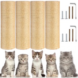 BrightRow 4 Pcs M8 Cat Scratching Post Replacement 11.8x3.5'' Sisal Pole Cat Tree Climbing Post Replacement with Screw, Refill Scratcher Pole for Indoor Kitten Tree Tower Spare Pet(Primary Color)