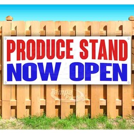 Produce Stand Now Open Banner 13 oz | Non-Fabric | Heavy-Duty Vinyl Single-Sided With Metal Grommets