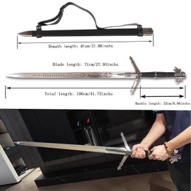Medieval White Wolf Silver Steel Sword Metal Two Handed Replica 41inch Suitable for Cosplay LARP Costumes Halloween Props (Lake Female Sword)