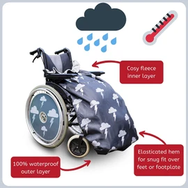 XL Large Long Adult Size Fleece-Lined Wheelchair Cosy Cover for plus size and taller wheelchair users - 100% Waterproof Rain Cover for Manual and Powered Wheelchairs, Easy to Fit Wheelchair Blanket