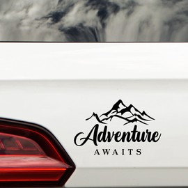 Adventure Awaits Mountain Travel Car Stickers - Waterproof Decal Use as Caravan Accessories, Suitcase Decorations - Caravan Gifts - Laptops, Vans, Mirrors (Black, 17cm x 11cm (6.7" x 4.3"))