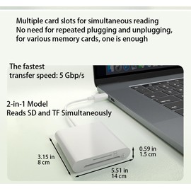 RANYUNSYZ 2Pcs White 2-in-1 High-Speed Type-C Phone Computer OTG Card Reader TF/SD Card, for Phone, Computer, Camera, Car Camera