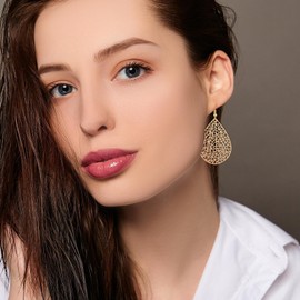 Blattgold Ohrringe für Frauen 14K Gold vergoldet Teardrop Ohrringe Handmade Dangly Tropfen Ohrringe für Geschenk