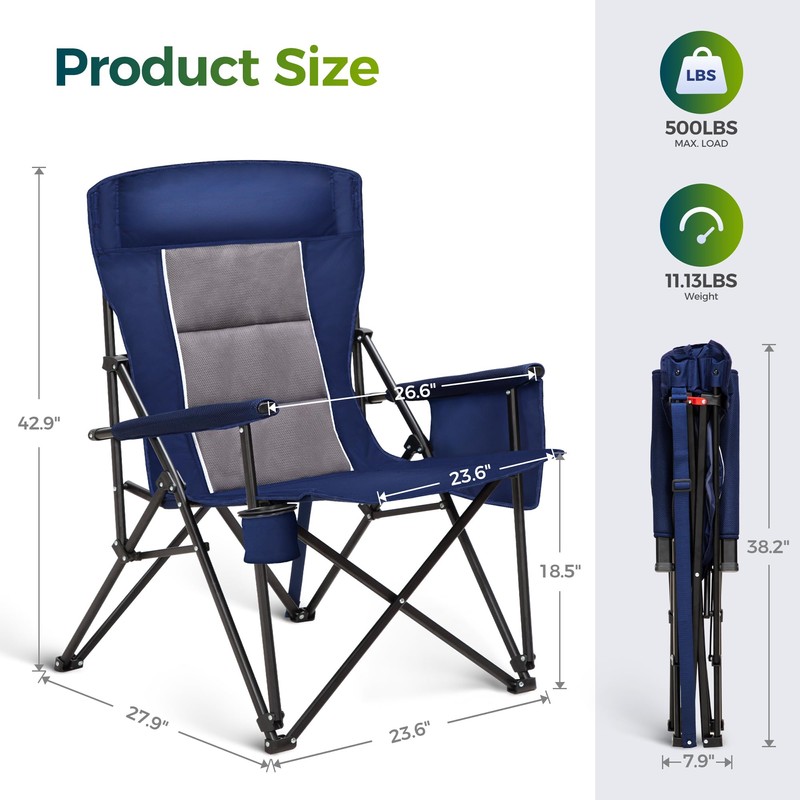 ALPHA CAMP Oversized Folding Camping Chairs High Backrest Heavy Duty