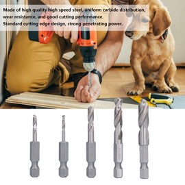 KIMISS 5 Pcs High Speed Steel Hex Shank Drill Bits Set - 15/64 Extra Short, 3/32in to 5/16in, For Woodworking & Mechanical Processing