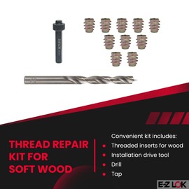 E-Z LOK E-Z Hex Thread Repair Kit for Soft Wood Flush Threaded Inserts M6-1.0 x 13mm, Drill, Installation Tool