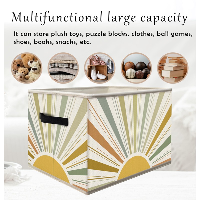 FDHSPAAM Boho Rainbow Sunshine Storage Bins Box with Handles, Abstract