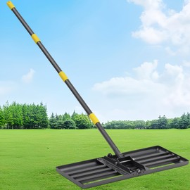 Lawn Leveling Rake-Heavy Duty 30”x10” Foldable Leveler Plate,6FT Adjustable Long Handle,Non Flipping Smooth Edge,Stainless Steel Ground Leveler for Yard,Golf Course,Farm,Soil,Sand