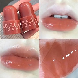 Gege Bear 6 Colors Hydrating Lip Gloss - Vibrant Lipstick, Long-Lasting, Lightweight, Non-Fading Jelly Mirror Finish, Korean Makeup, For All Skin Types (.18oz) (#03: Tibetan Orange, Large)