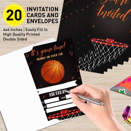 UDNADKEX Birthday Invitations for Boy Basketball with Envelopes, Invites for Birthday Party Sports Game, Basketball Birthday Party Invite Cards, Dribble on Over for, 4"x6" Set of 20