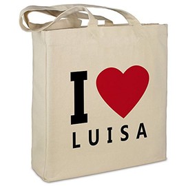 Fabric Bag with Name Luisa – Motif I Love – Beige – Fabric Bag, Jute Bag, Shopping Bag, Bag, beige
