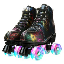 Roller Skates Classic High-top for Adult Outdoor Skating Light-Up Four-Wheel Roller Skates Shiny Roller Skates for Women (Lightning Black Flash Wheel,44)