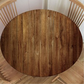 USJJOEO Table Cover Round Tablecloths Fitted with Elastic Edge Old Wood Texture Background Waterproof Table Cloth for Picnic Patio, Fit for Diameter 24.2"-28.1" Round Table, Style 363